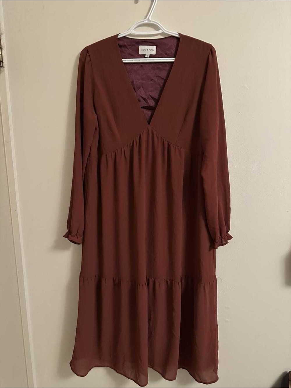 Park & Fifth Burgundy V-Neck Long Sleeve Midi Dress